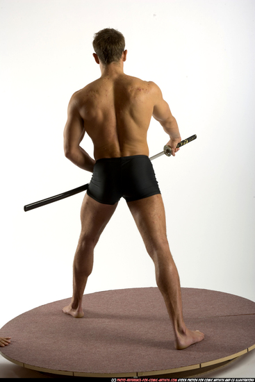 Man Adult Muscular White Fighting with sword Standing poses Underwear