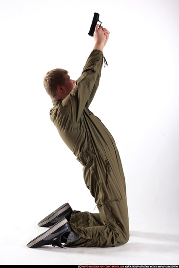 Man Young Average White Fighting with gun Kneeling poses Army