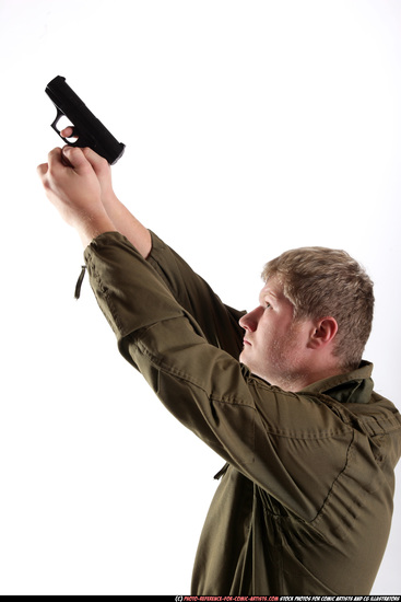 Man Young Average White Fighting with gun Kneeling poses Army