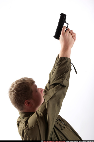 Man Young Average White Fighting with gun Kneeling poses Army