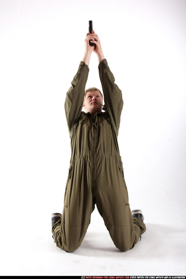 Man Young Average White Fighting with gun Kneeling poses Army