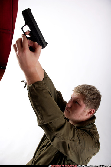 Man Young Average White Fighting with gun Kneeling poses Army