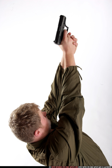 Man Young Average White Fighting with gun Kneeling poses Army