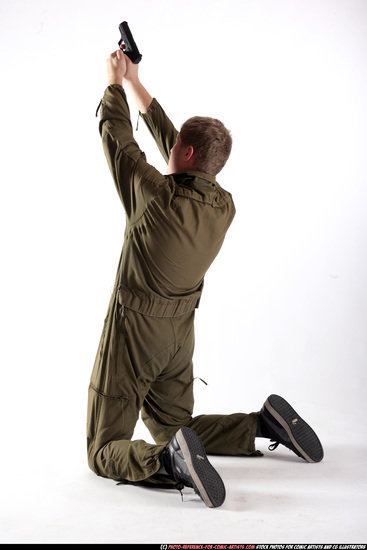 Man Young Average White Fighting with gun Kneeling poses Army