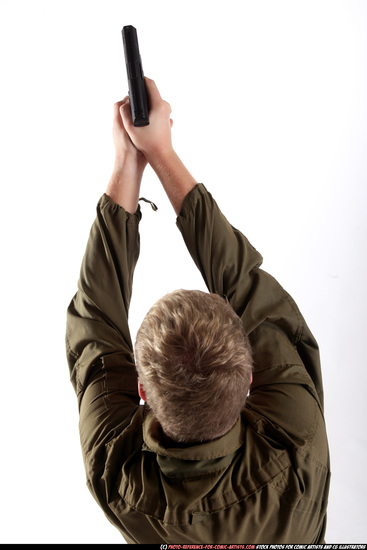 Man Young Average White Fighting with gun Kneeling poses Army