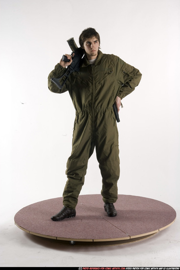 Man Adult Athletic White Fighting with submachine gun Standing poses Army