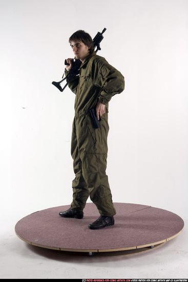 Man Adult Athletic White Fighting with submachine gun Standing poses Army