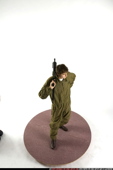 Man Adult Athletic White Fighting with submachine gun Standing poses Army