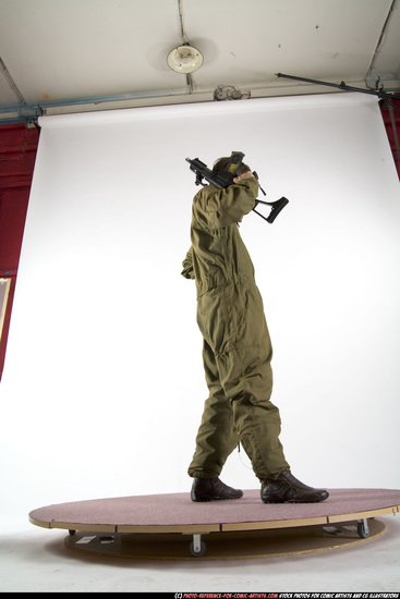 Man Adult Athletic White Fighting with submachine gun Standing poses Army