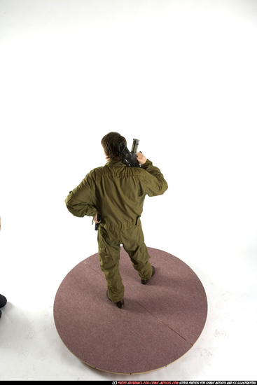 Man Adult Athletic White Fighting with submachine gun Standing poses Army