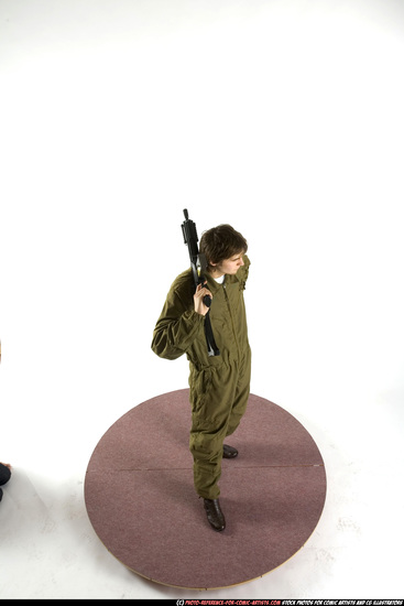 Man Adult Athletic White Fighting with submachine gun Standing poses Army