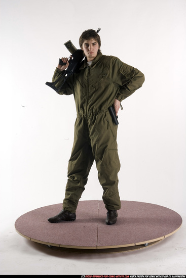 Man Adult Athletic White Fighting with submachine gun Standing poses Army