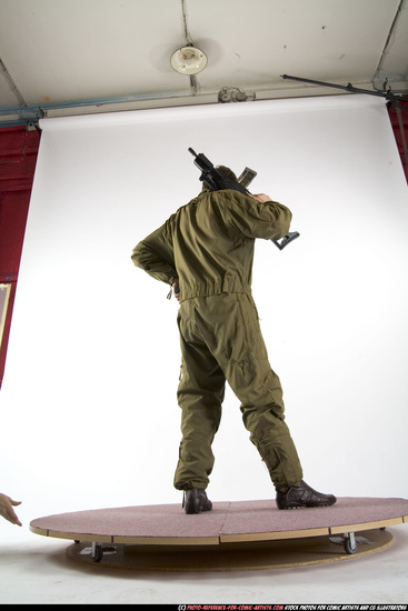 Man Adult Athletic White Fighting with submachine gun Standing poses Army