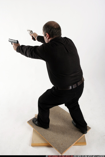 Man Old Chubby White Fighting with gun Standing poses Casual