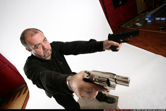 Man Old Chubby White Fighting with gun Standing poses Casual