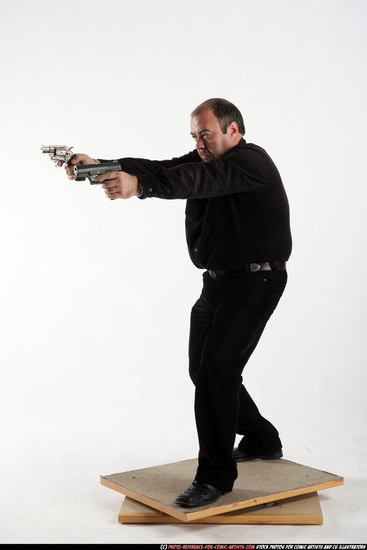 Man Old Chubby White Fighting with gun Standing poses Casual