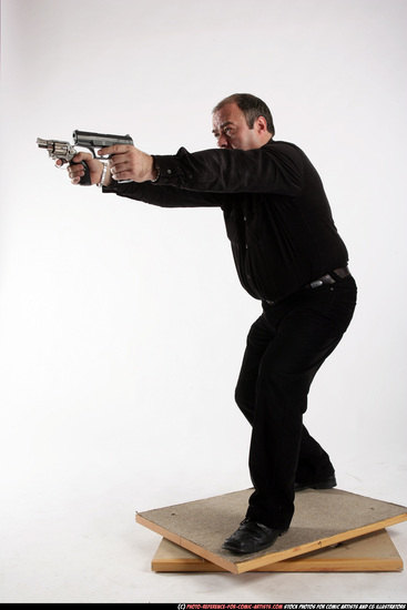 Man Old Chubby White Fighting with gun Standing poses Casual