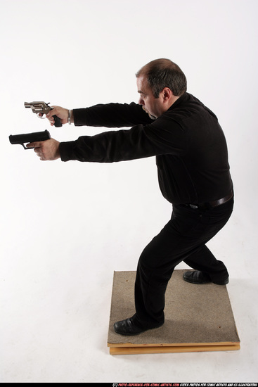 Man Old Chubby White Fighting with gun Standing poses Casual