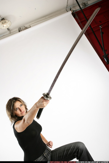 Woman Adult Average White Fighting with sword Standing poses Casual