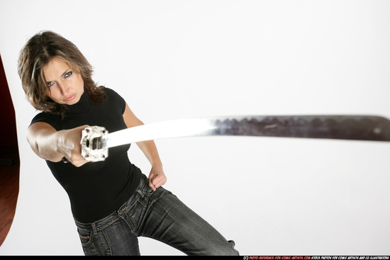 Woman Adult Average White Fighting with sword Standing poses Casual