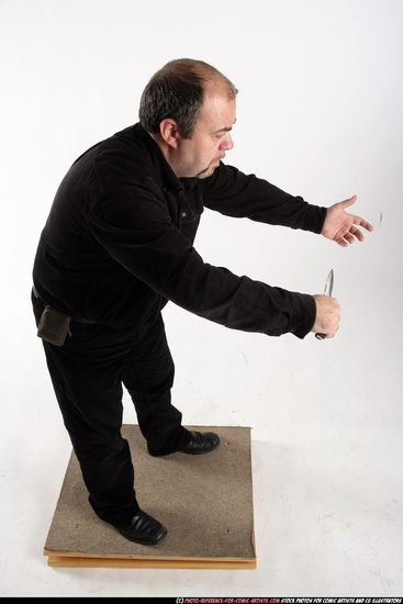 Man Old Chubby White Fighting with knife Standing poses Casual