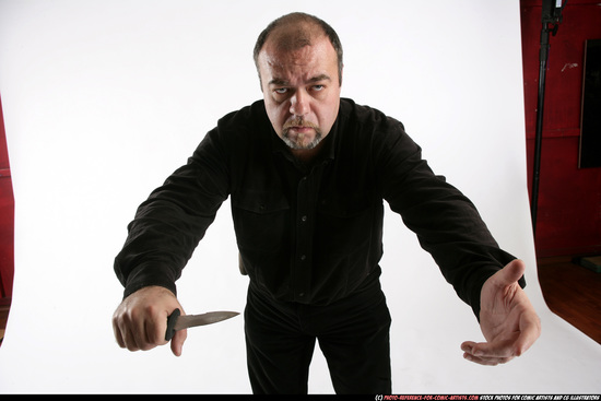 Man Old Chubby White Fighting with knife Standing poses Casual