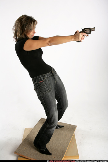 Woman Adult Average White Fighting with gun Standing poses Casual