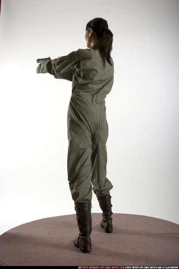 Woman Adult Athletic White Fighting with gun Standing poses Army