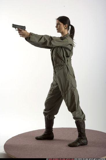 Woman Adult Athletic White Fighting with gun Standing poses Army