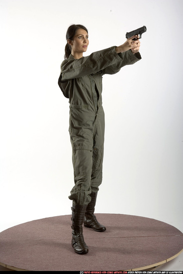 Woman Adult Athletic White Fighting with gun Standing poses Army