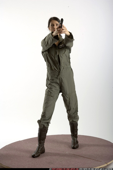 Woman Adult Athletic White Fighting with gun Standing poses Army