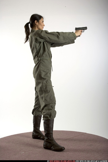 Woman Adult Athletic White Fighting with gun Standing poses Army