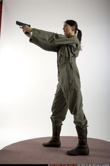 Woman Adult Athletic White Fighting with gun Standing poses Army