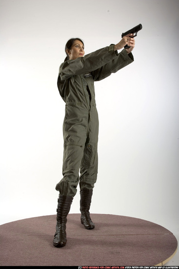 Woman Adult Athletic White Fighting with gun Standing poses Army