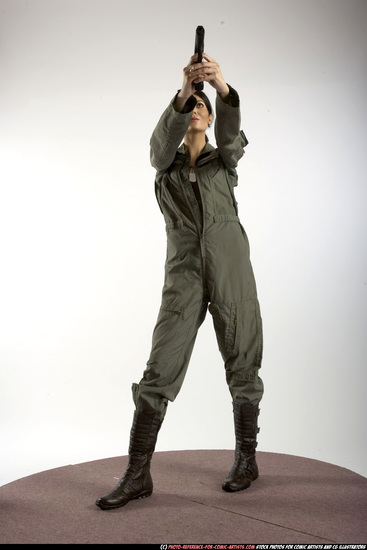 Woman Adult Athletic White Fighting with gun Standing poses Army