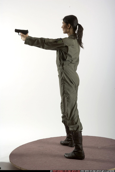 Woman Adult Athletic White Fighting with gun Standing poses Army