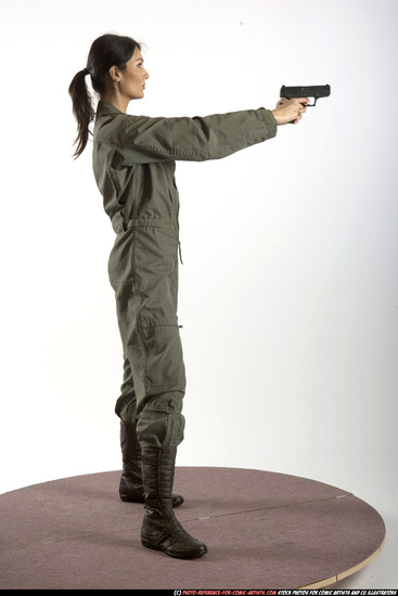 Woman Adult Athletic White Fighting with gun Standing poses Army