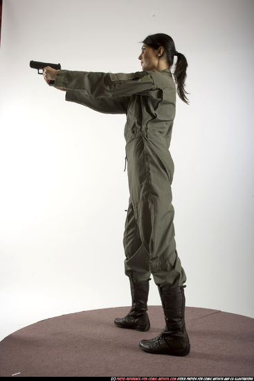 Woman Adult Athletic White Fighting with gun Standing poses Army