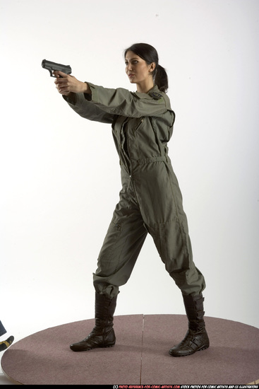 Woman Adult Athletic White Fighting with gun Standing poses Army