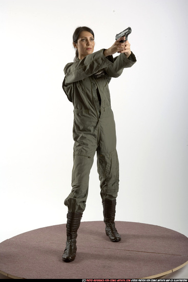 Woman Adult Athletic White Fighting with gun Standing poses Army