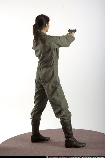 Woman Adult Athletic White Fighting with gun Standing poses Army