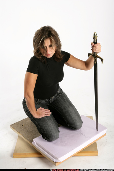 Woman Adult Average White Martial art Kneeling poses Casual