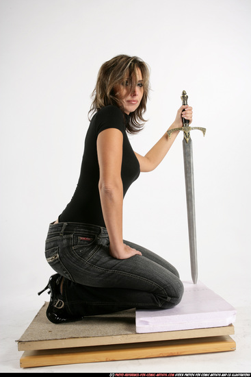 Woman Adult Average White Martial art Kneeling poses Casual