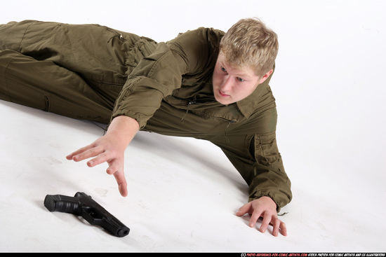 Man Young Average White Martial art Laying poses Army