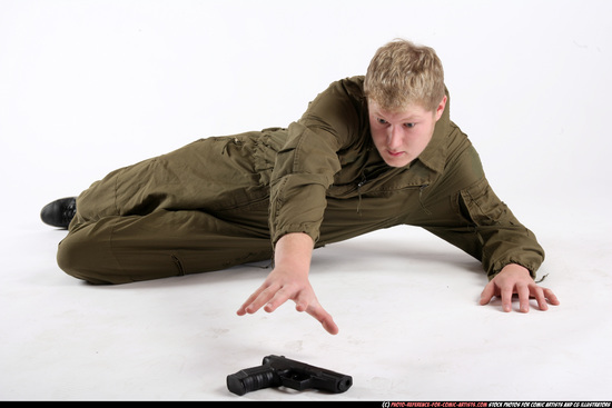 Man Young Average White Martial art Laying poses Army