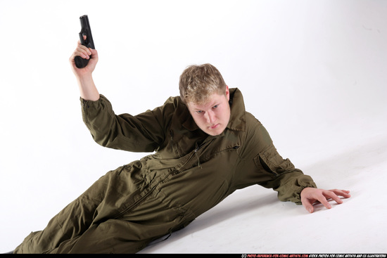 Man Young Average White Martial art Laying poses Army