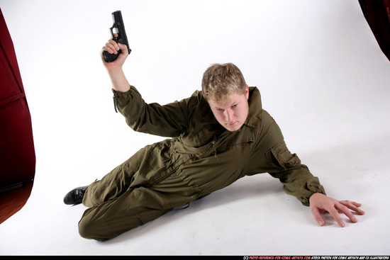 Man Young Average White Martial art Laying poses Army