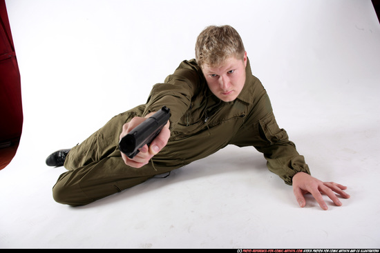 Man Young Average White Martial art Laying poses Army