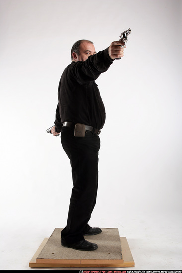 Old Chubby White Fighting with gun Standing poses Casual Men