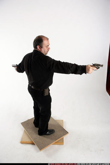 Old Chubby White Fighting with gun Standing poses Casual Men